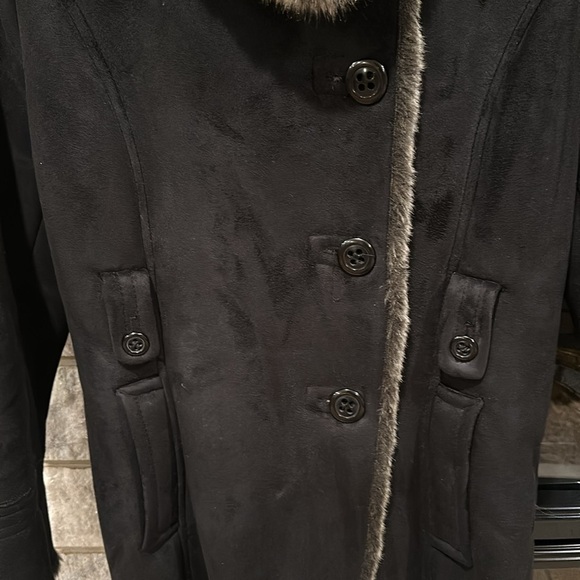 Espirit Collection faux fur suede button up winter coat size medium - Picture 2 of 11